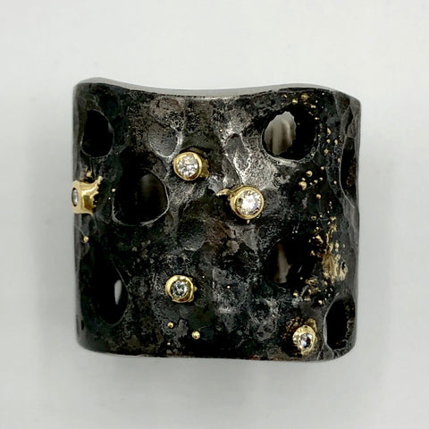 Steel & Gold Ring with Diamonds
